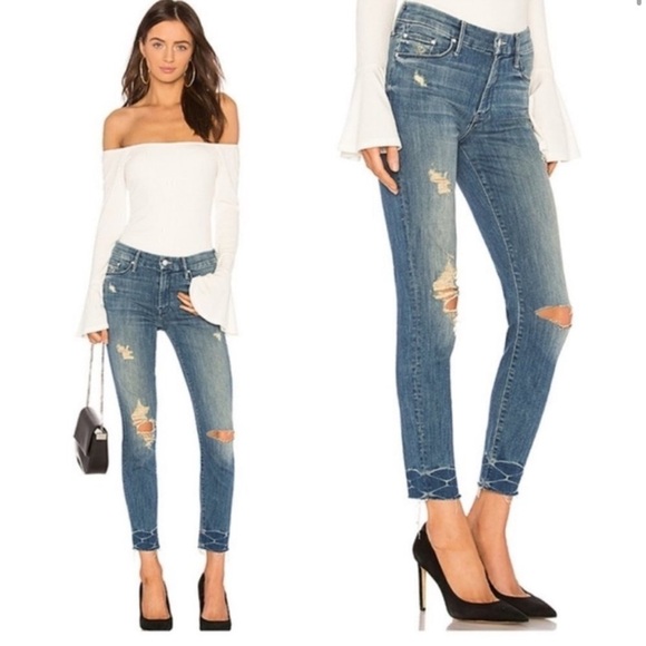 MOTHER Jean Looker Ankle Fray Size 26 Naughty Intentions 26x27.25 blue distress - Picture 3 of 16